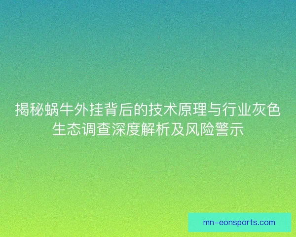 揭秘蜗牛外挂背后的技术原理与行业灰色生态调查深度解析及风险警示